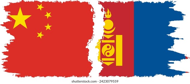 Mongolia and China grunge flags connection, vector