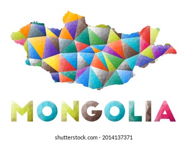 Mongolia - colorful low poly country shape. Multicolor geometric triangles. Modern trendy design. Vector illustration.