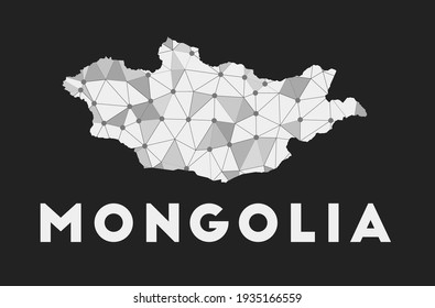 Mongolia - communication network map of the country. Mongolia trendy geometric design on a dark background. Technology, internet, network, telecommunication concept. Vector illustration.