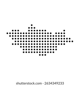 Mongolia country dotted map. Black spot pixel illustration isolated on white background. Vector circle mosaic.