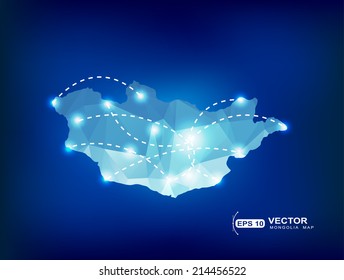 Mongolia country map polygonal with spot lights places