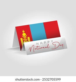 Mongolia country paper flag standing on the ground. Happy national day flag design.