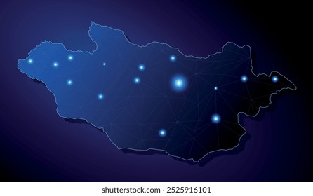 Mongolia - country shape with lines connecting major cities