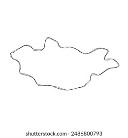 Mongolia country simplified map.Thin triple pencil sketch outline isolated on white background. Simple vector icon