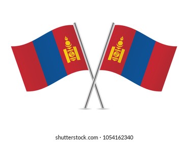 Mongolia crossed flags. Mongolian flags, isolated on a white background. Vector icon set. Vector illustration. 