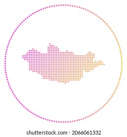 Mongolia digital badge. Dotted style map of Mongolia in circle. Tech icon of the country with gradiented dots. Appealing vector illustration.