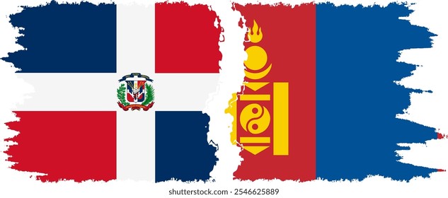 Mongolia and Dominican Republic grunge flags connection, vector