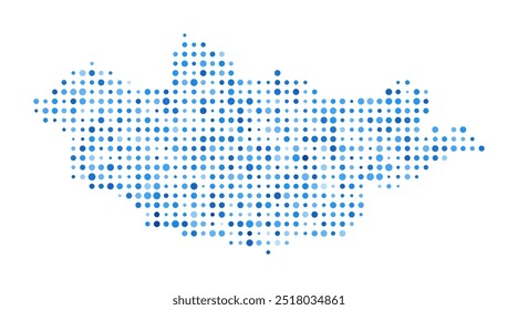 Mapa de Pontos da Mongólia. Forma de Estilo Digital Country. Imagem vetorial da Mongólia. Forma de país pontos circulares azuis. Ilustração de vetor vibrante.