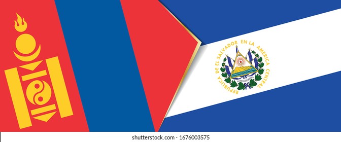 Mongolia and El Salvador flags, two vector flags symbol of relationship or confrontation.