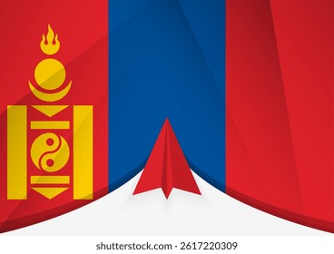 Mongolia Flag with Abstract Paper Airplane Design, National Flag in a geometric folded paper style. Vector illustration.