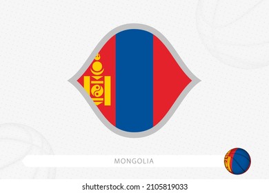 Mongolia flag for basketball competition on gray basketball background. Sports vector illustration.