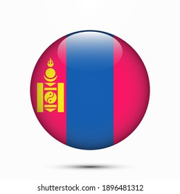 Mongolia flag circle shape button glass texture vector illustration