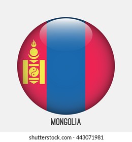 Mongolia flag in circle shape. Transparent,glossy,glass button
