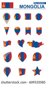 Mongolia Flag Collection. Big set for design. Vector Illustration.