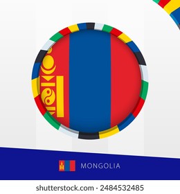 Bandera de Mongolia con borde de círculo colorido. Icono de Vector.