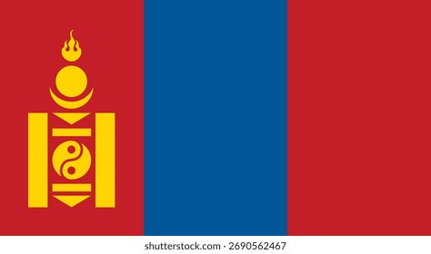 Diseño de la bandera de Mongolia. Ilustración vectorial nacional de la bandera de Mongolia. Diseño oficial de la bandera de color de Mongolia.