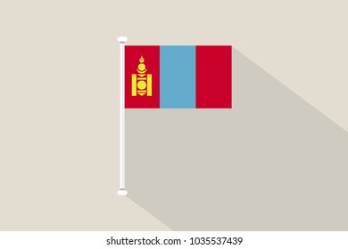 Mongolia Flag with flagpole,vector illustration