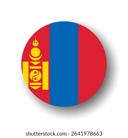 Mongolia flag - flat vector circle icon or badge with dropped shadow.