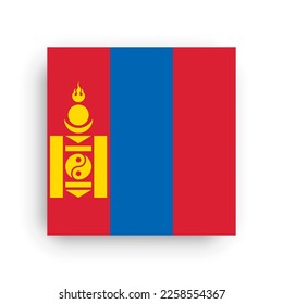 Mongolia flag - flat vector square with sharp corners and dropped shadow.