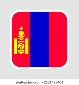 mongolia flag, flat vector square with rounded corners and white border. vector illustration	