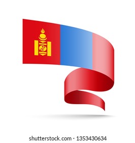 Mongolia flag in the form of wave ribbon vector illustration on white background.