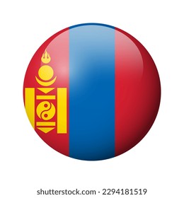 Mongolia flag - glossy circle badge. Vector icon.