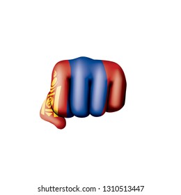 Mongolia flag and hand on white background. Vector illustration