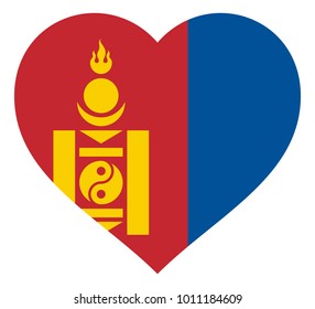 mongolia flag in heart vector illustration sign. Flag of mongolia in the shape of Heart with contrasting contour, symbol of love for his country or valentine day, patriotism.