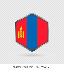 Mongolia Flag Icon in Hexagon Shape.