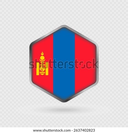 Mongolia Flag Icon in Hexagon Shape.