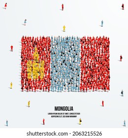 Mongolia Flag. A large group of people form to create the shape of the Mongolian flag. Vector Illustration.