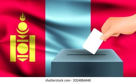 Mongolia flag, male hand voting with Mongolia flag concept idea background
