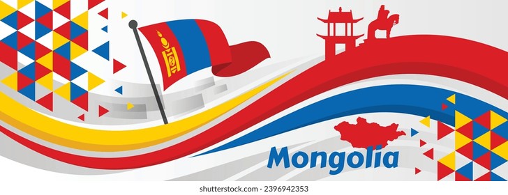Mongolia Flag and map with raised fists. National or Independence day design
