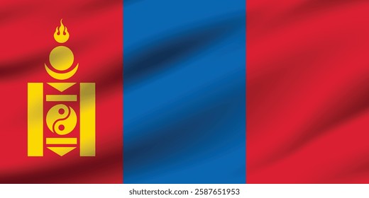 Mongolia flag official colors and proportion digital vector illustration. Waving flag.