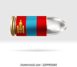 Bandera de Mongolia de bala. Peligro de bala moviéndose por el aire. Plantilla de marca. Fácil edición y vector en grupos. Ilustración vectorial de bandera nacional en segundo plano.