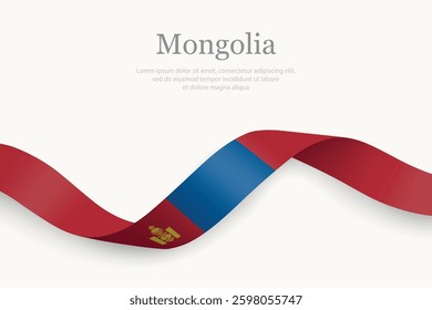Mongolia Flag on Waving Ribbon with Elegant Design