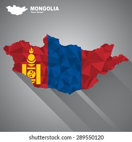 Mongolia flag overlay on Mongolia map with polygonal and long tail shadow style (EPS10 art vector)