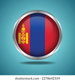 The Mongolia flag. Round glossy. Silver frame. Isolated on color gradient background