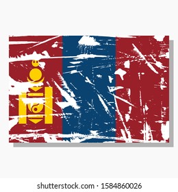 Mongolia flag with scratches and shadow in vector