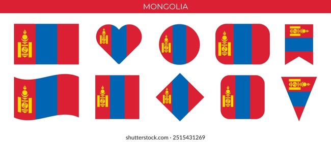 Bandera de Mongolia. Ilustración vectorial aislada sobre fondo blanco