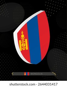 Mongolia Flag Shield icon in 3D on Dark Modern Abstract Rugby Background. Perfect for sports events, heritage themes, national celebrations, and patriotic designs.