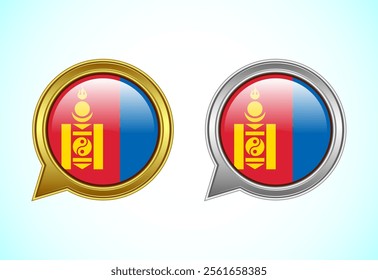 Mongolia flag speech bubble. Speaking flag icon in gold and silver color