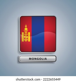 Mongolia flag square button vector illustration