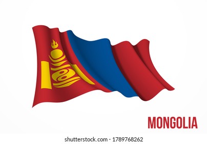 Mongolia flag state symbol isolated on background national banner. Greeting card National Independence Day of the Republic of Mongolia. Illustration banner with realistic state flag.