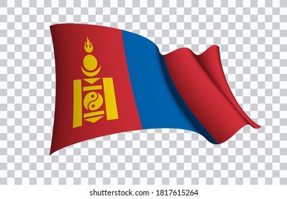 Símbolo del estado de la bandera de Mongolia aislado en un estandarte nacional de fondo. Tarjeta de saludo Día de la Independencia Nacional de la República de Mongolia. Cartel de ilustración con bandera de estado realista.