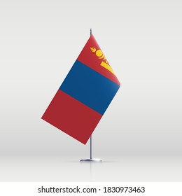 Mongolia flag state symbol isolated on background national banner. Greeting card National Independence Day of the Republic of Mongolia. Illustration banner with realistic state flag.