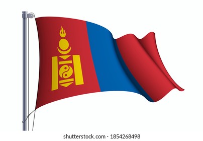 Símbolo del estado de la bandera de Mongolia aislado en un estandarte nacional de fondo. Tarjeta de saludo Día de la Independencia Nacional de la República de Mongolia. Cartel de ilustración con bandera de estado realista.