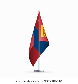 Mongolia flag state symbol isolated on background national banner. Greeting card National Independence Day of the Republic of Mongolia. Illustration banner with realistic state flag.