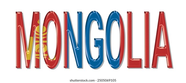 Mongolia flag text font, 3D Mongolia flag colorful background, Mongolia flag vector illustration