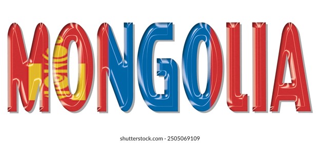 Mongolia flag text font, 3D Mongolia flag colorful background, Mongolia flag vector illustration